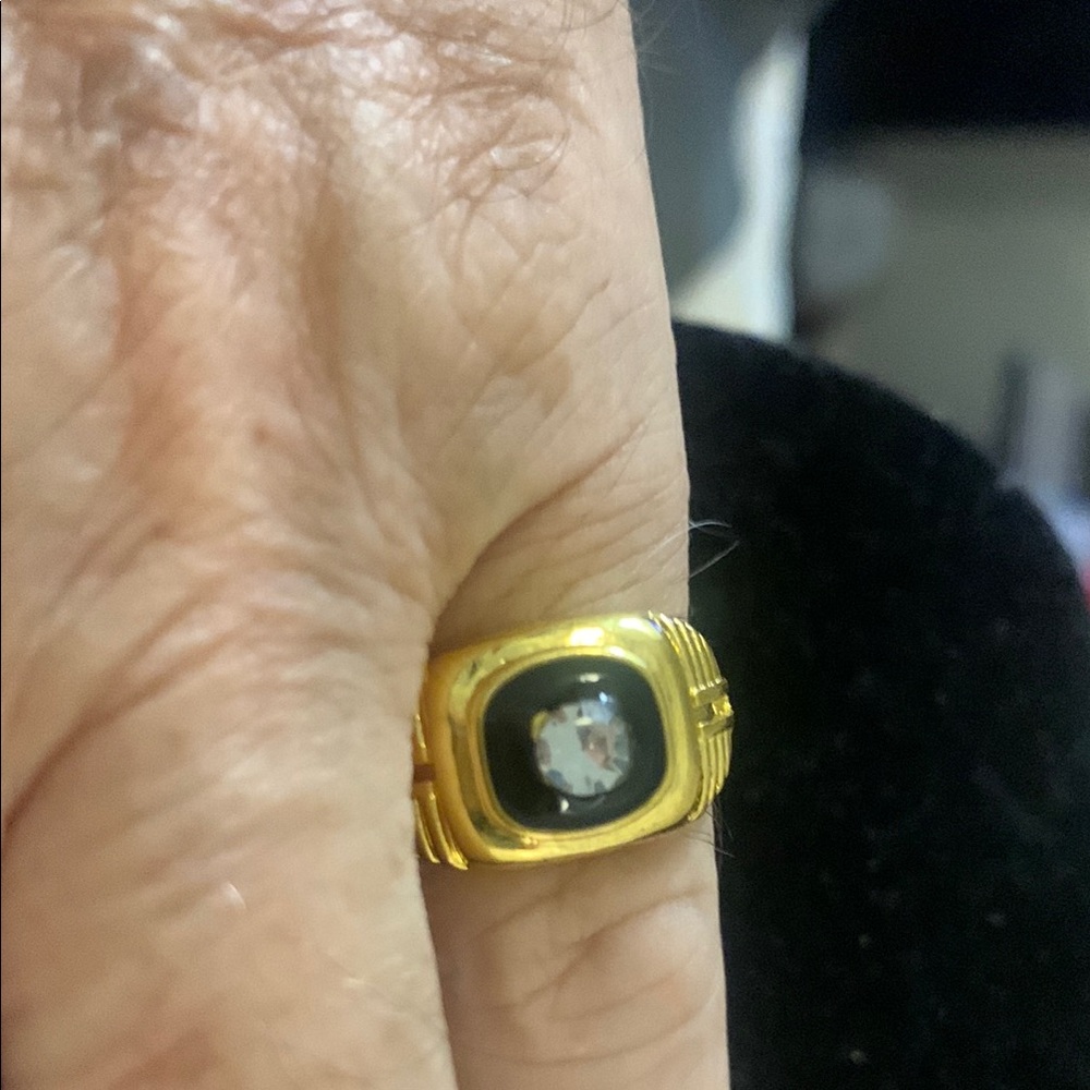Gold Ring with Black and Clear Stone Bogo